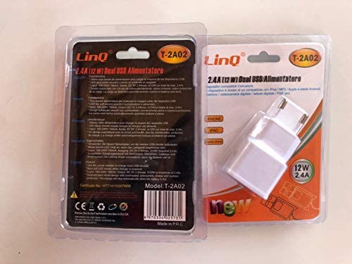 Cargador adaptador de corriente 2.4A 12W doble USB LinQ T-2A02