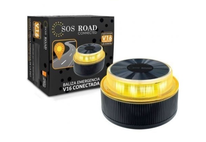 Luz baliza de emergencia para coche SOS Road Connected EL2024 V16/ Homologada/ Base Imantada/ Geolocalizable/ Funciona a Pilas
