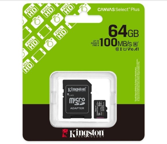 Tarjeta de Memoria Kingston CANVAS Select Plus 64GB microSD XC con Adaptador/ Clase 10/ 100MBs