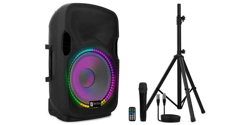 Wiibo Festa 12BT Altavoz Activo Profesional 12" 500W Pico Bluetooth + Soporte + Cable + Micrófono